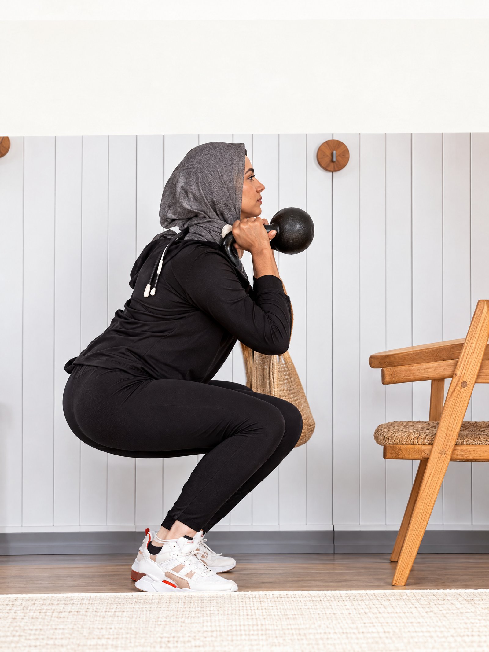 Woman training with weights
